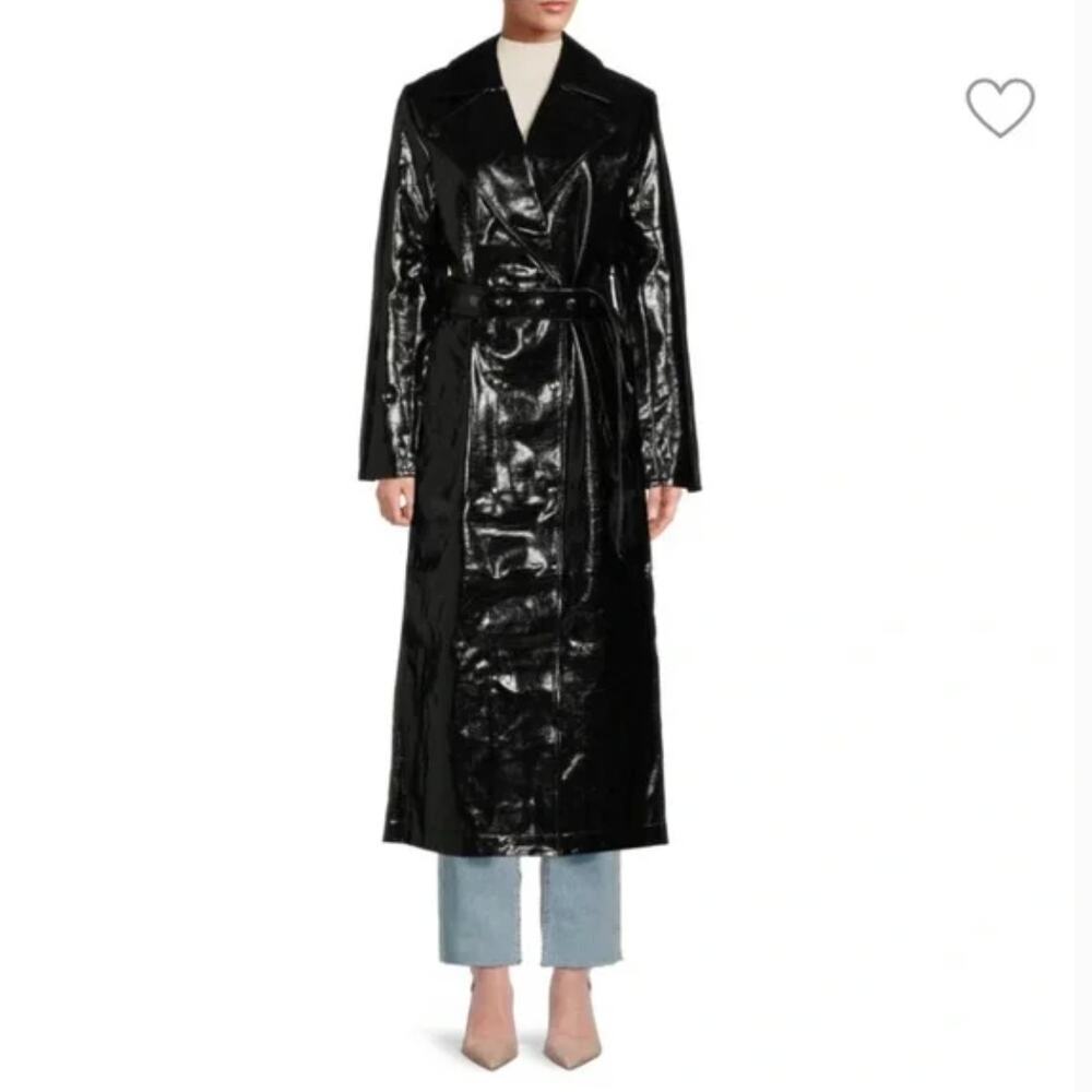 Good American Faux Leather Trench Coat‎ in Black NWT